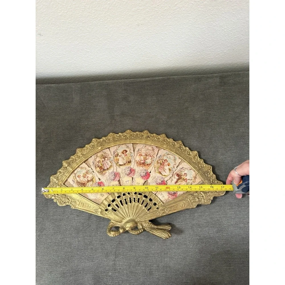 Antique Brass Fan Picture Frame With Felt Lined Stand, Art Nouveau Vanity Frame
